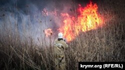 Пожар в камышах в Симферополе, архивное фото